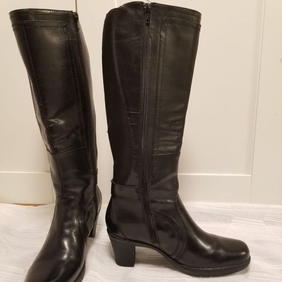 Clarks Bendables Tall Black Leather Boots Women's 7.5M - Picture 3 of 12